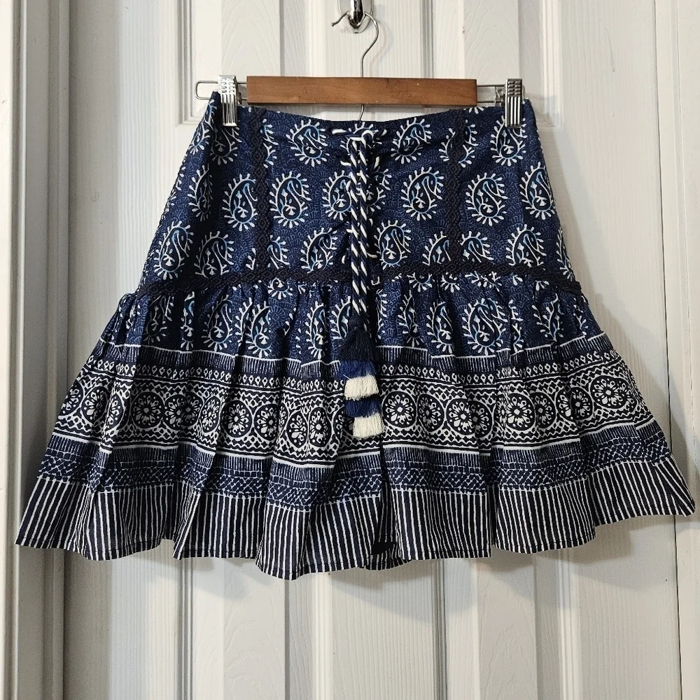 NWT Chelsea & Violet Mayan Blue Paisley Tassel Mini Skirt